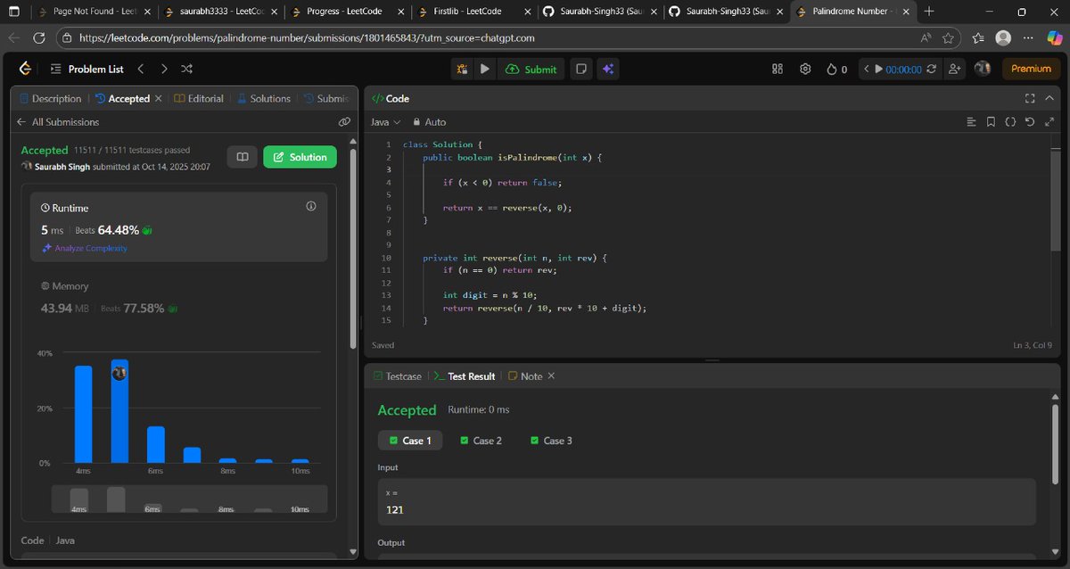 SaurabhSin8534's tweet image. 🎯DAY 59 of #100DaysOfCode
>Solved 2 DSA easy questions @LeetCode
>First was the sum of digits
>Second was about palindrome (with recursion)
> Completed 2nd lecture @kunalstwt of recursion (basics)
💻Mid-sem disturbed the whole consistency but I will built it .
#CodingLife