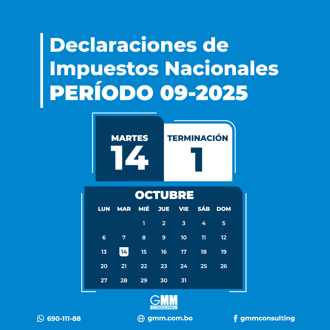 gmmconsulting's tweet photo. #HOY Vencimiento #impuestosnacionales periodo 09/2025
para los #NIT con terminación 1
🔎 Necesitas contador?
👉 Comunicate 📲 690-111-88 https://t.co/9YukKj5KBC

#IVA #IT #gmm #siat #ImpuestosNacionales #rcv #gmmconsulting #contador #contabilidad #auditoria https://t.co/D2EUf2mHSR