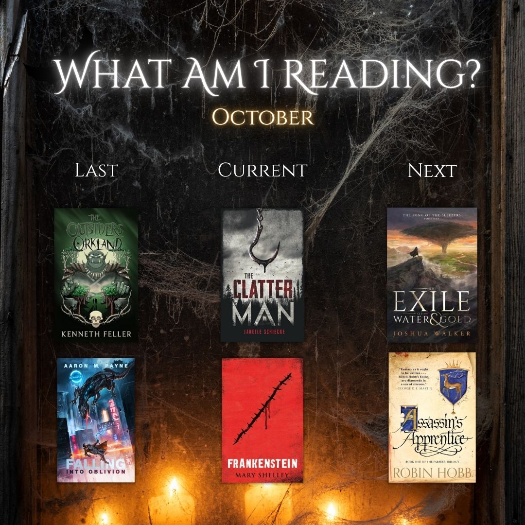 ProblyRobWriter's tweet image. 💀OCTOBER TBR💀

October is going strong! Had some super fun reads from @BiblioTheory and Kenneth Feller🤘

Currently reading Clatter Man by @J_Schiecke and Frankenstein 💀

Next up is some more Epic Fantasy by Robin Hobb and @joshuawalkerau ⚔️