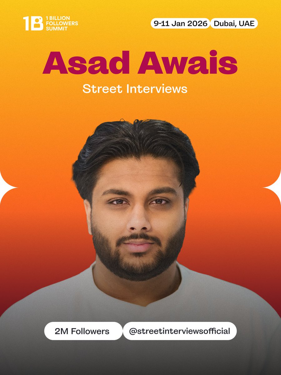Asad Awais, a digital entrepreneur and Co-Founder of Street Interviews, is joining the #1billionsummit 🌍🎥

Street Interviews manages three leading media platforms that engage audiences and aim to create a wide-reaching impact.

🎟️ Don’t miss out, get your ticket now!