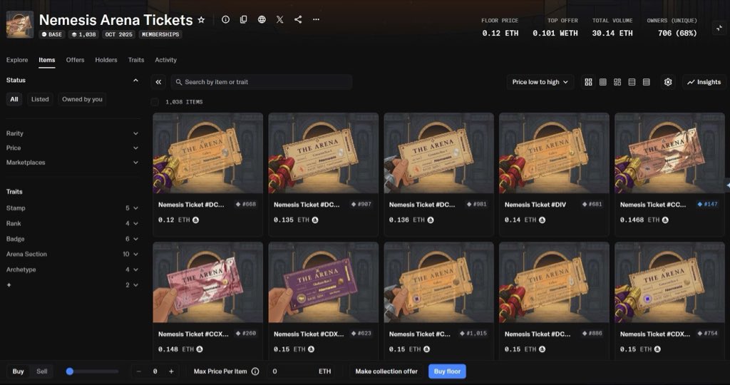 Tham gia WL <a href="/Nemesisdottrade/">Nemesis</a> 

🔗 wl.nemesis.trade/whitelist/neme…

Hoàn thành nhiệm vụ đơn giản để nhận arena Points.

Mỗi tuần quay random nhận Nemesis Arena Tickets NFT. Đang trị giá ~ 500$. Hôm trước em xem có 100$ mà Dev đẩy mạnh quá.

Link NFT:
opensea.io/collection/nem…