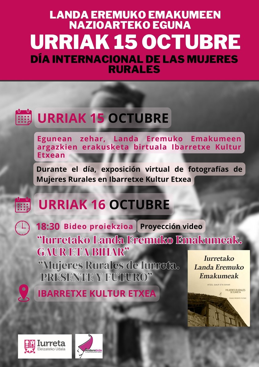 📅Landa Eremuko Emakumeen Eguna Iurretan

📅 Día de las Mujeres Rurales en Iurreta

#Iurreta #iurretakoudala #berdintasuna #igualdad #landaremukoemakumeak #MujeresRurales