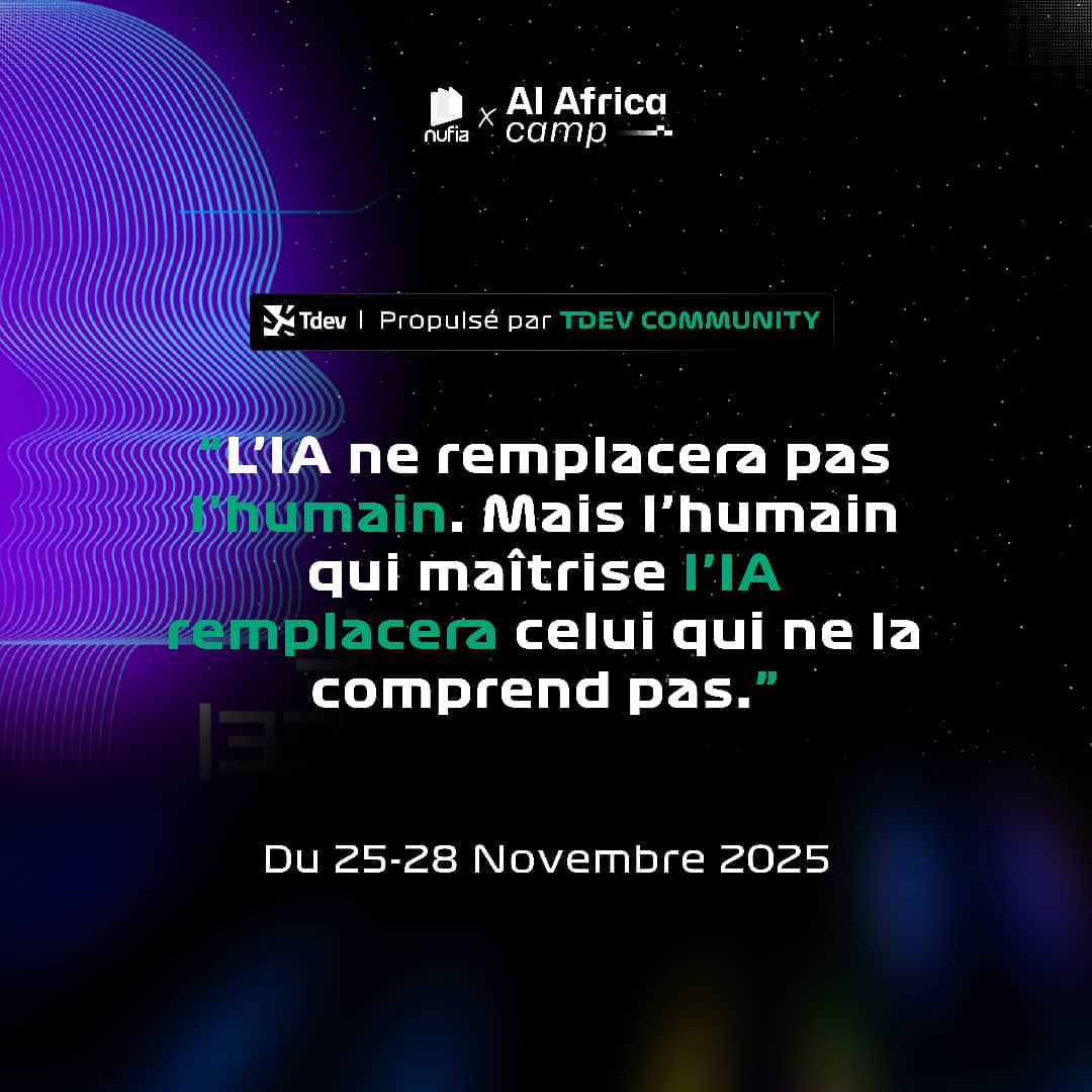 tdevorg's tweet image. L&apos;IA transforme tout ! Au lieu de se demander &quot;Que va faire l&apos;IA ?&quot;, demandons-nous &quot;Que ferons-nous avec l&apos;IA ?&quot;

Rejoignez l&apos;AI Africa Camp du 25 au 28 novembre 2025 pour apprendre, innover et façonner l&apos;avenir !

#TDEV #TgTech #Tech #Nufia #Edtech #IA #Formation #Afrique