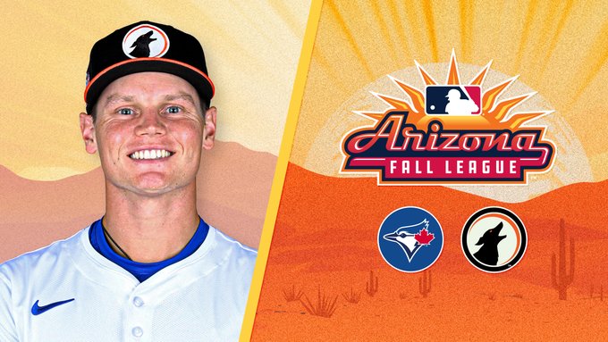 On the left:
Photo of Josh Kasevich in a Glendale hat

On the right:
ARIZONA FALL LEAGUE LOGO
BLUE JAYS LOGO | GLENDALE LOGO