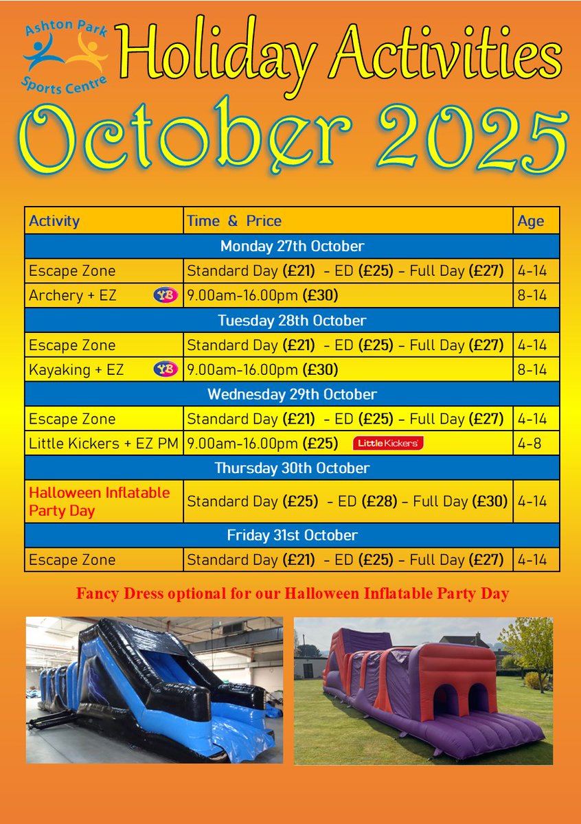 🎉 Less than 2 weeks to go! Our October Holiday Programme is almost here and spaces are running out fast!

Don’t miss out on all the fun — book your spot today 👇
👉 ashtonparksports.schoolactivity.co.uk

📩 Sign up to our database to get the latest updates and avoid disappointment.