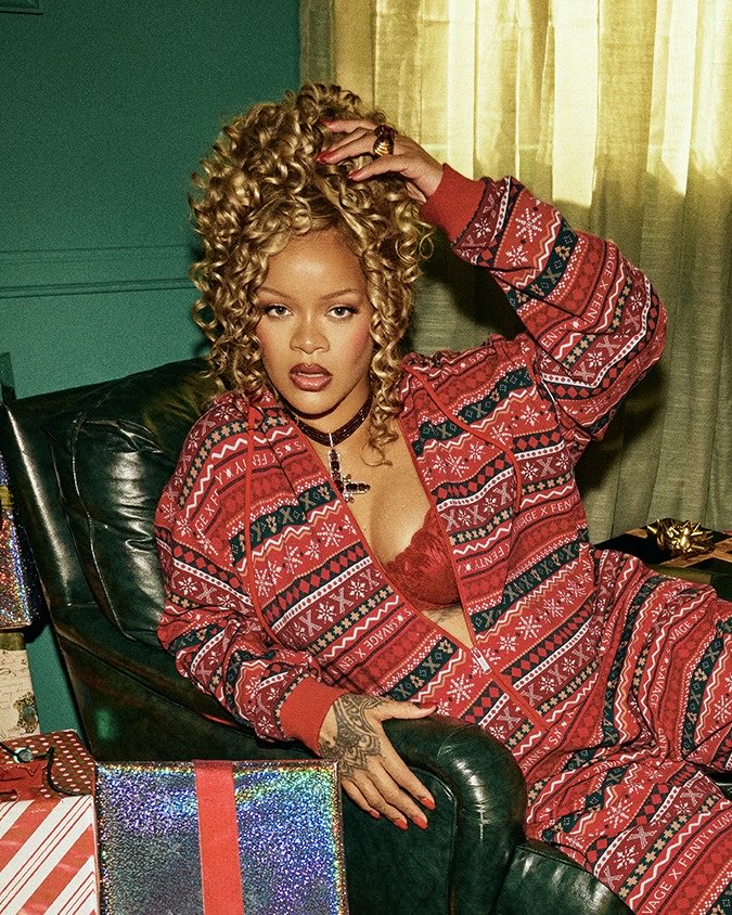 gabgonebad's tweet image. rihanna for savage x fenty’s new christmas onesie collection ✨