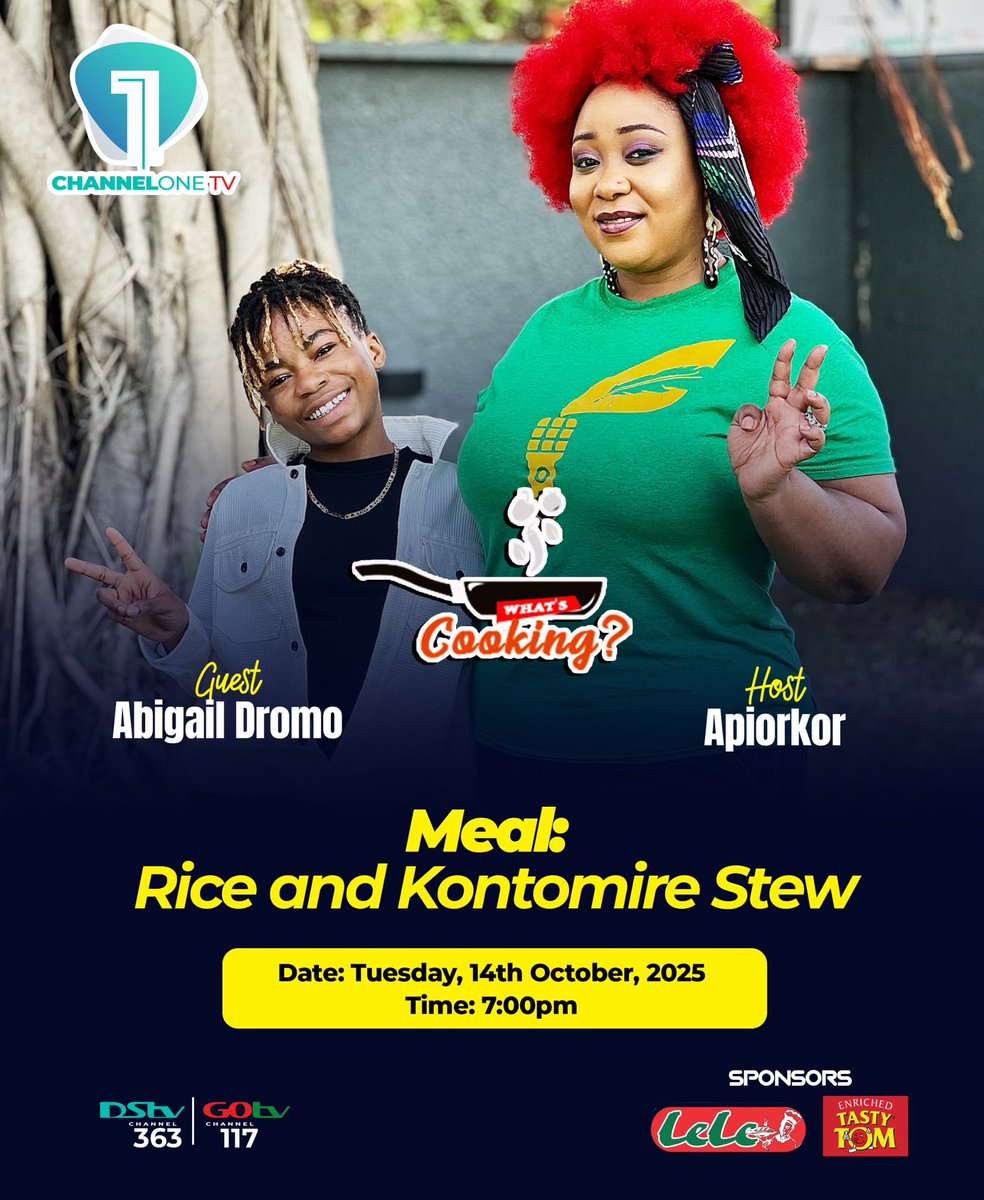 Channel1TVGHA's tweet image. Tonight on What's Cooking, a talented dancer , Abigail Dromo joins @apiorkor in the kitchen to make a very sumptuous meal.
Tune in at 7pm only on Channel one TV.
Don't miss it ...