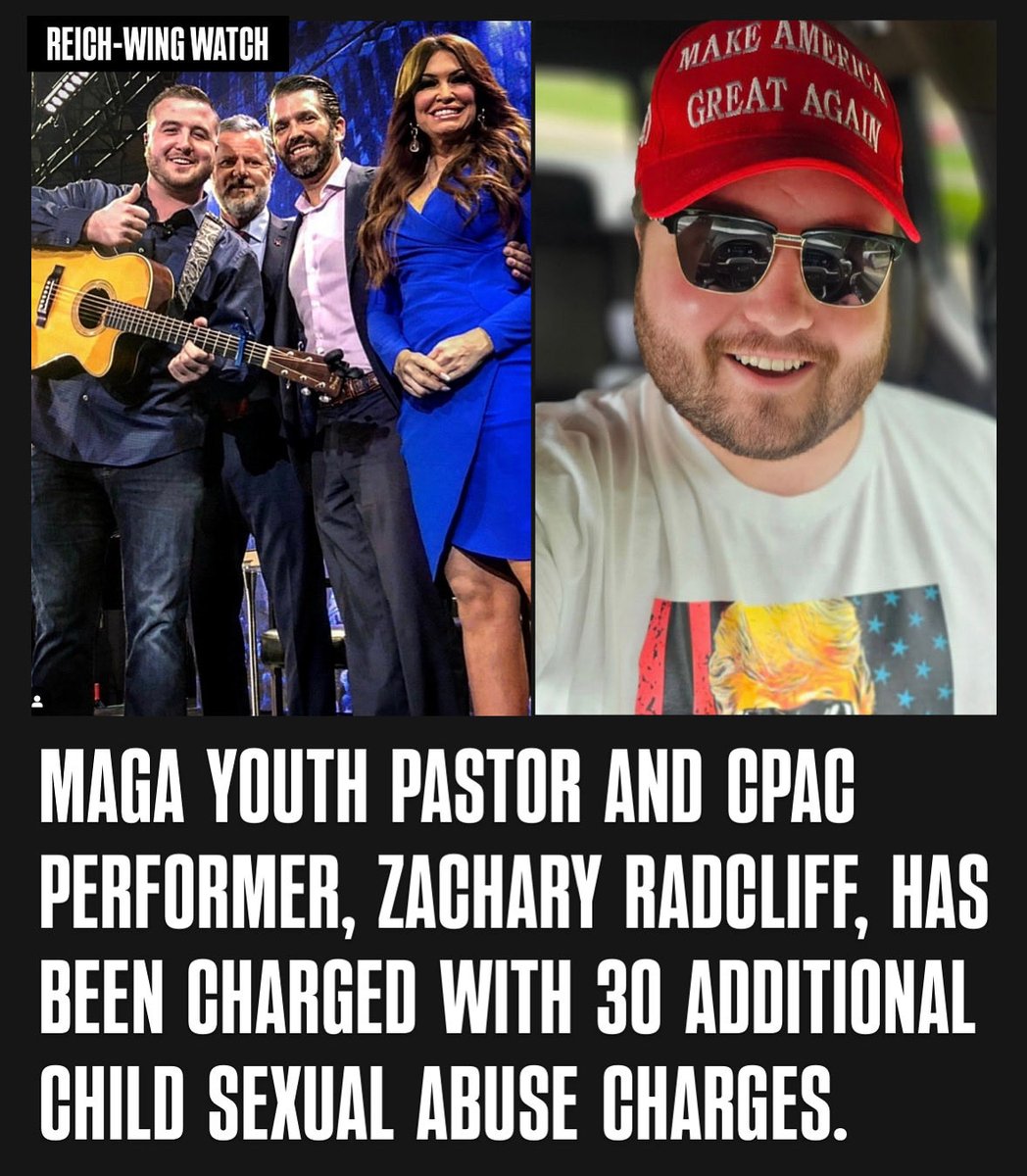 ReichWingWatch's tweet image. MAGA youth pastor and CPAC performer, Zachary Radcliff, has been charged with 30 additional child sexual abuse charges. Right-wing media like Libs of TikTok and Gays Against Groomers have declined to cover this case.