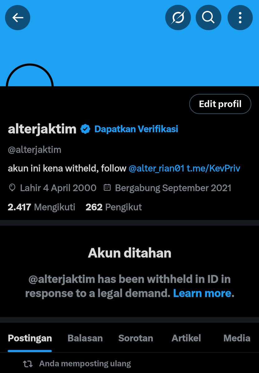 alterjaktim's tweet photo. Akun ini kena witheld 😭
Pada follow akun new aku ya @alter_rian01 
Next konten up disitu https://t.co/fHAFC57loX