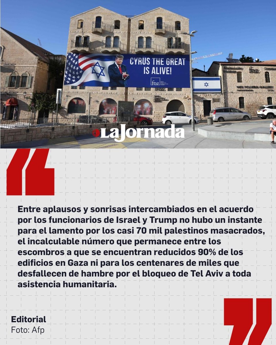 #LaJornadaOpina Trump e Israel: impudicia colonial

El presidente estadunidense, Donald Trump, encabezó una gira relámpago por Israel y Egipto para celebrar el acuerdo entre el régimen que encabeza Benjamin Netanyahu y el movimiento islamita palestino Hamas. Para el magnate, la