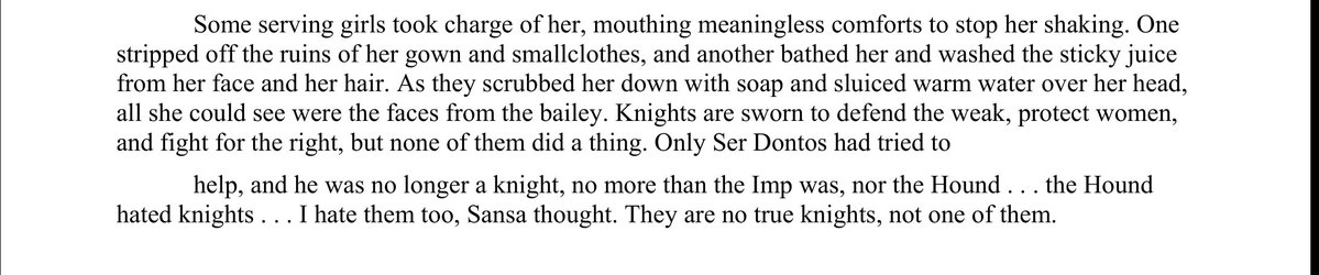 #ASOIAF #ACOK The Kingsguard are full of bums. How can you be less honourable than the Hound who literally doesn't care if he's being called dog. No wonder he doesn't want to be known as a knight. Poor Sansa man. This scene was done well in the show too.