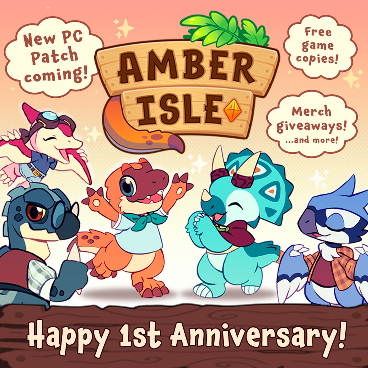 Happy Anniversary to Amber Isle!!🦕🎉

Thank you to everyone who supported us over the year- we couldn't ask for a more wonderful, creative, &amp; warm community &lt;3
Before we get too sentimental, pop to our Discord for more details on the celebrations!
🔸discord.gg/amberisle