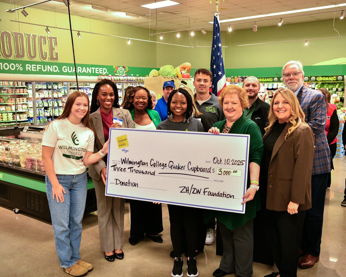 Kroger supports Wilmington College's Quaker Cupboard and fight against food insecurity with a $3,000 donation! 💚🥫  

More info: wilmington.edu/news/kroger-su… 

#PurposeCantWait #WilmingtonCollege #QuakerCupboard #CommunitySupport #Kroger