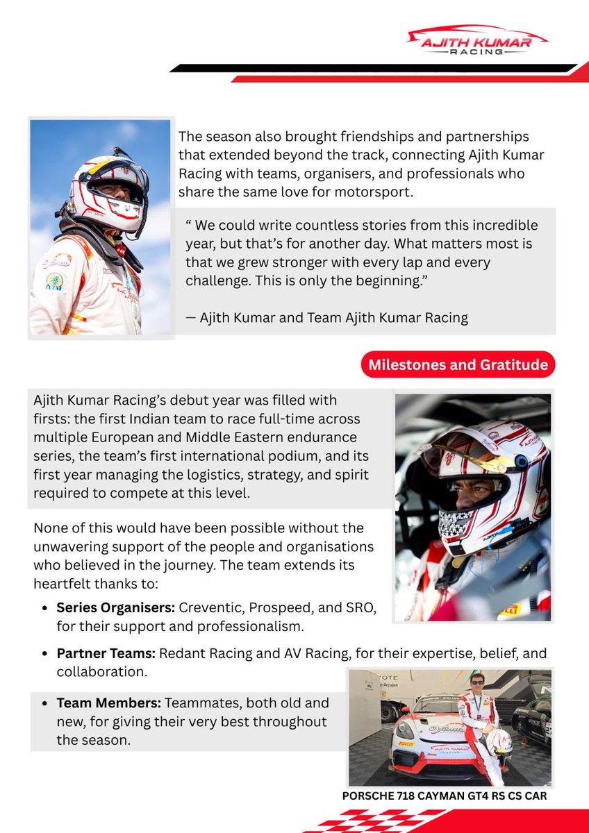 Ajith Kumar Racing Concludes a Defining Debut Season: A Journey of Passion, Persistence, and Progress. A thank you note.