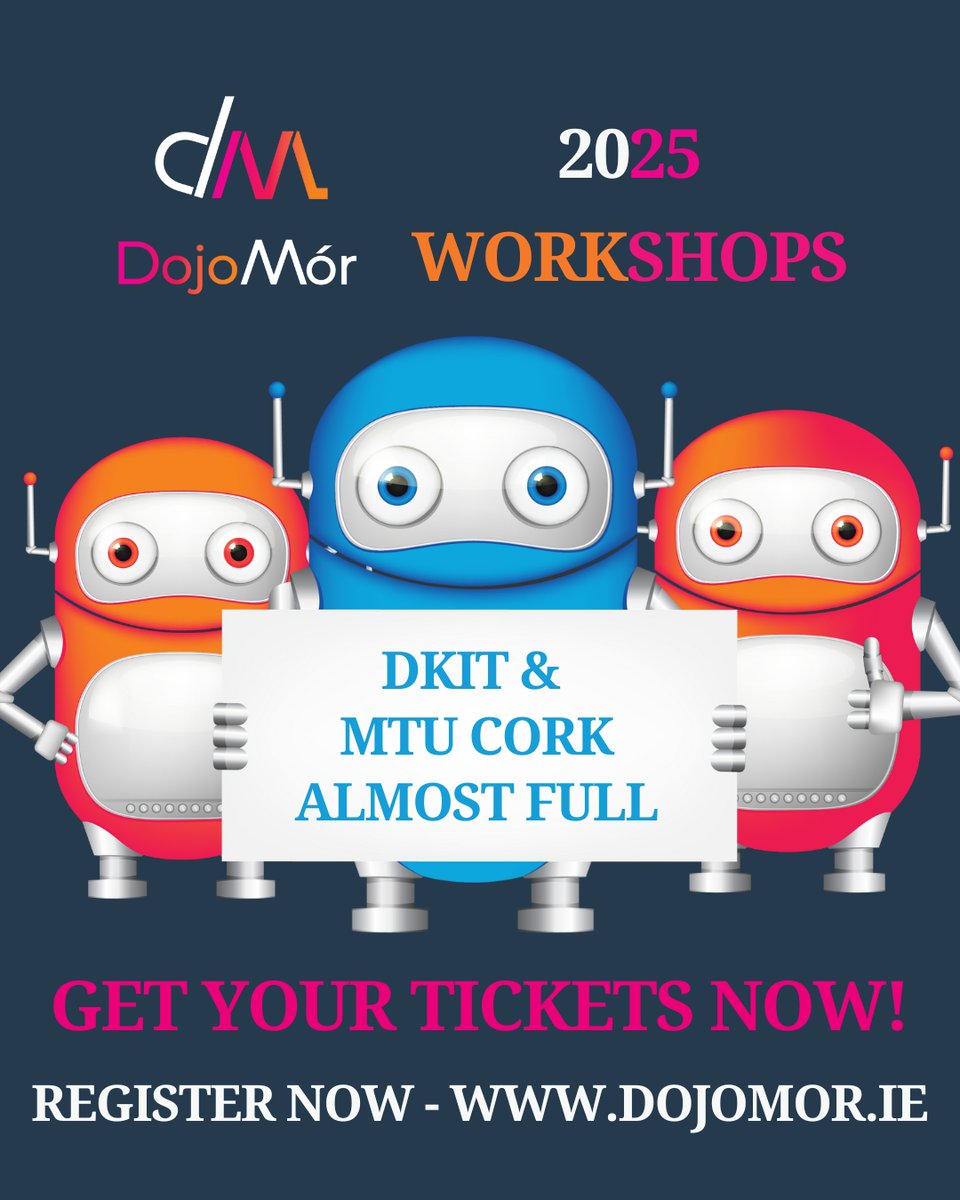 DojoMor2025's tweet image. Workshops at DKIT Dundalk and Maynooth University are nearly booked out! 😱
Get your tickets now to avoid disappointment.
📅Saturday, 18th October
🎟 Free to attend
👉Register now: dojomor.ie
#DojoMór25 #STEM #CodingForKids #FutureCreators