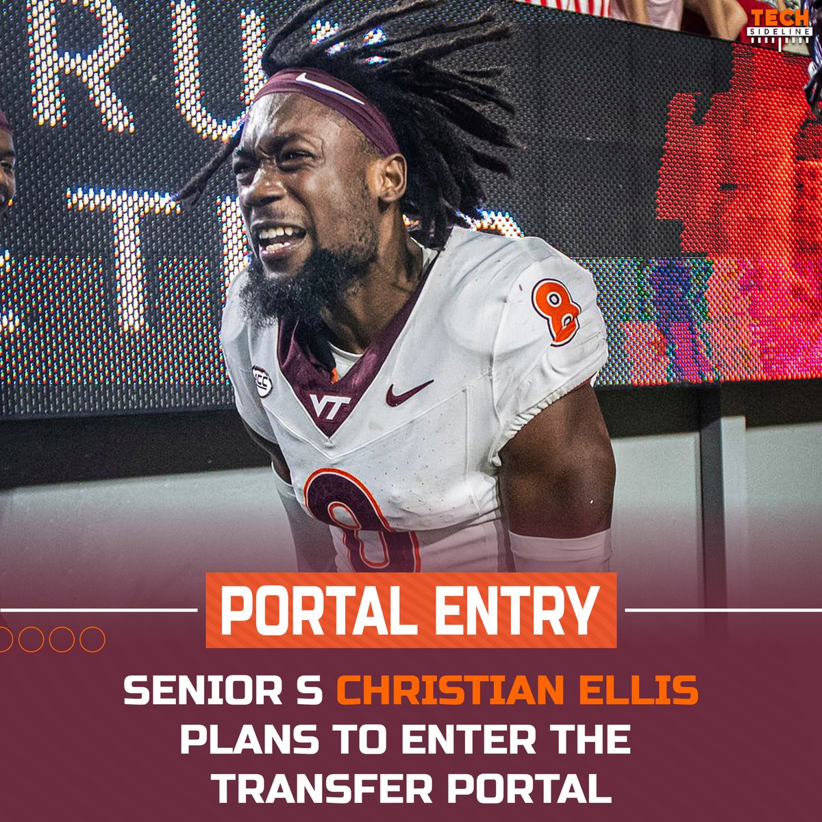 TechSideline's tweet image. PORTAL: Virginia Tech safety Christian Ellis plans to enter the transfer portal, per @247Sports.
#Hokies
📸- @ivanmorozov