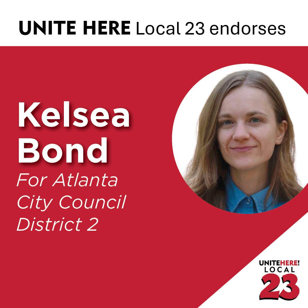 UNITE HERE Local 23 Proudly endorses <a href="/KelseaBondATL/">Kelsea Bond 🌹</a> for Atlanta City Council District 2. 🗳️ Early voting begins TODAY Tuesday, Oct. 14 – Friday, Oct. 31 and Election Day is Nov 4., 2025.