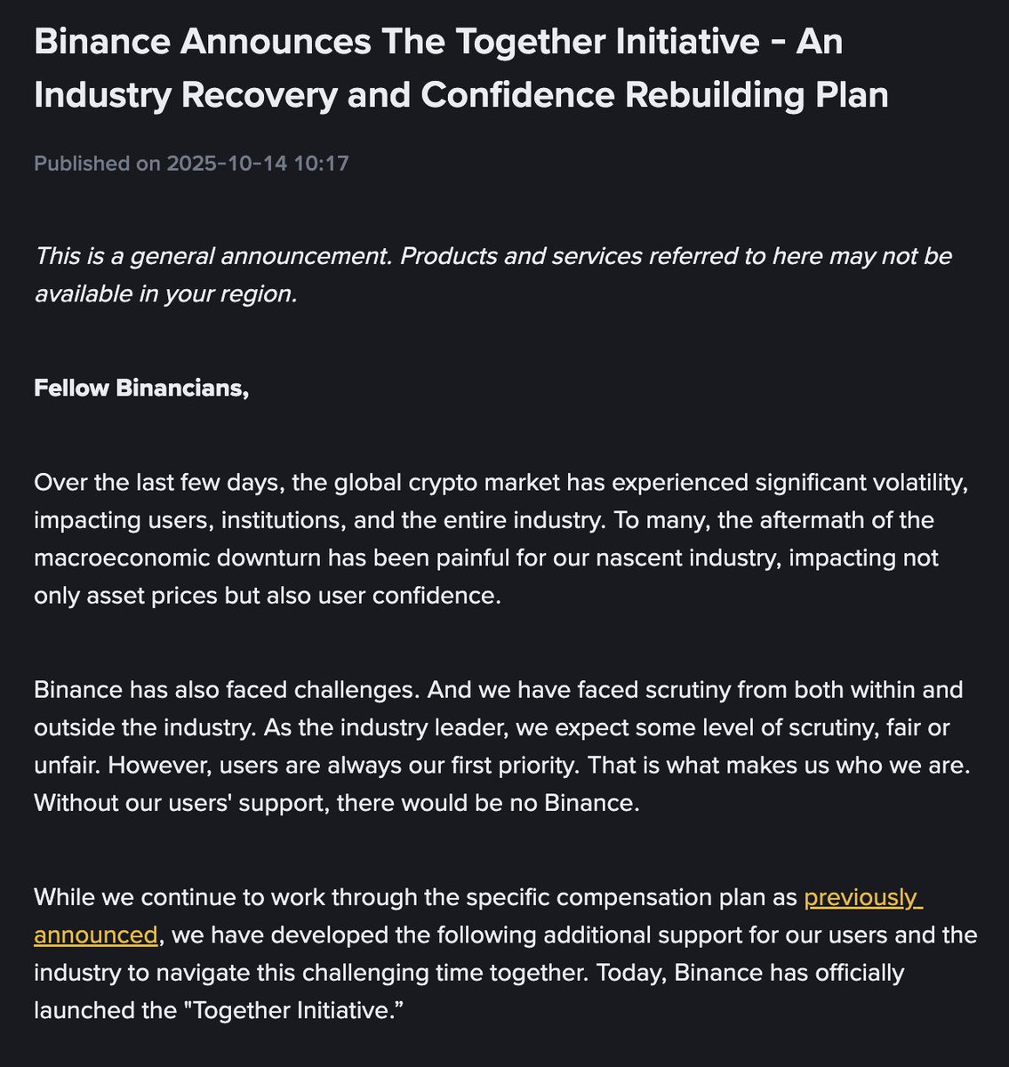 Just In: Binance announces $400M 