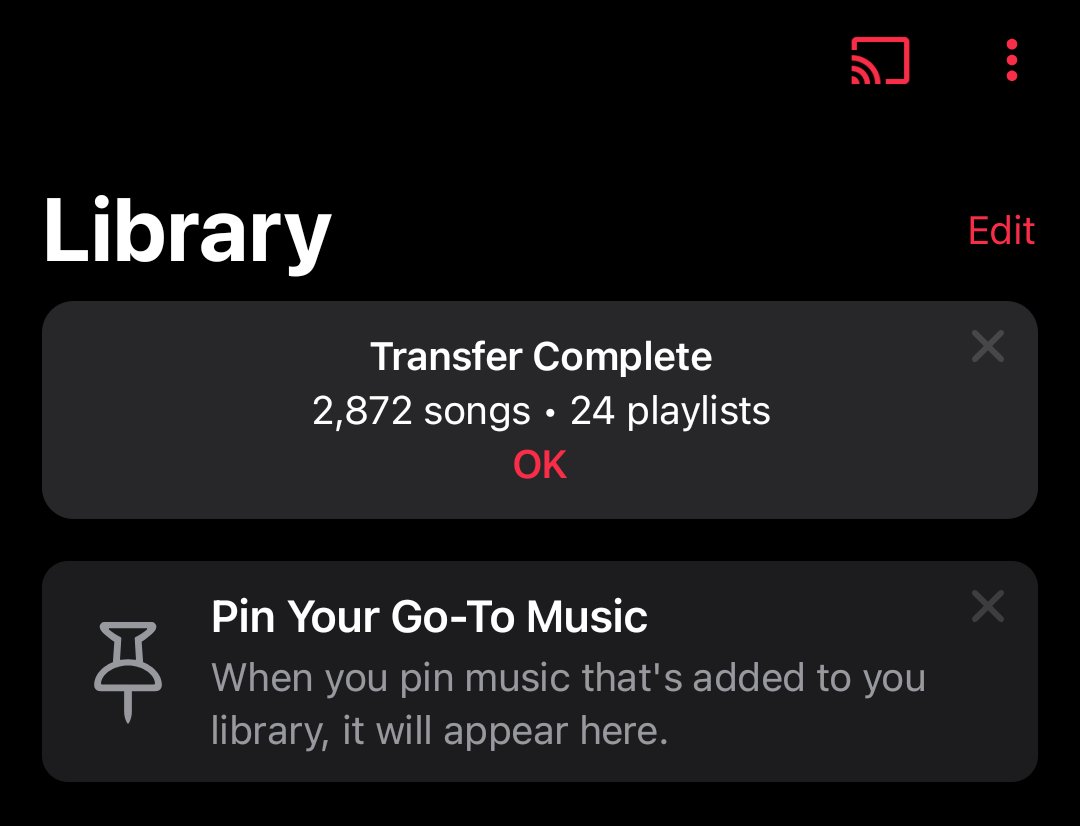 Tried out the transfer feature on Apple Music. 

Moved everything from Spotify, surprised to see some of the songs are actually missing on Apple Music 🤔