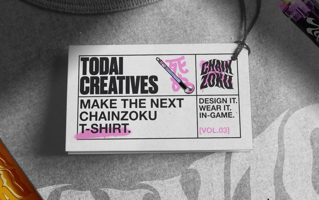 New Contest: Tōdai Creatives Vol.3 //  T-Shirt Edition

Design a tee that fits the ChainZoku world.

The best creations will appear inside our upcoming game, and be printed IRL for the winner.

Your art, worn across Tōdai City.