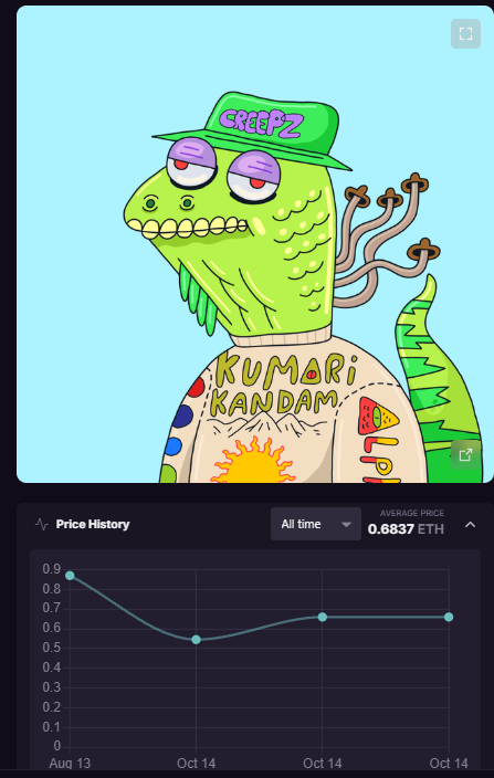 #19 Welcome Back MFer!

On Aug 13 I Wethed this guy for .87 #Eth w/ a Rune 5 for a Rune 7 Lizard.

Runes will hold future value in the <a href="/creepz/">Creepz</a> Ecosystem for now consider them additional rarity with future benfits.

Snapped back up for .65, Rune 5 Still attached!

Fck 🫵Higher 📈