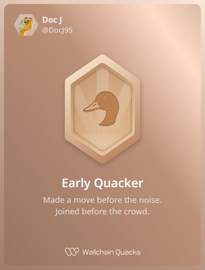 Just unlocked the Early Quacker on @wallchain_xyz 🏆

How cool is that?

Feels great to have my contributions recognized.

How’s Wallchain Quacks been treating you so far?

Not on board yet? Drop a comment for an invite 👇🦆