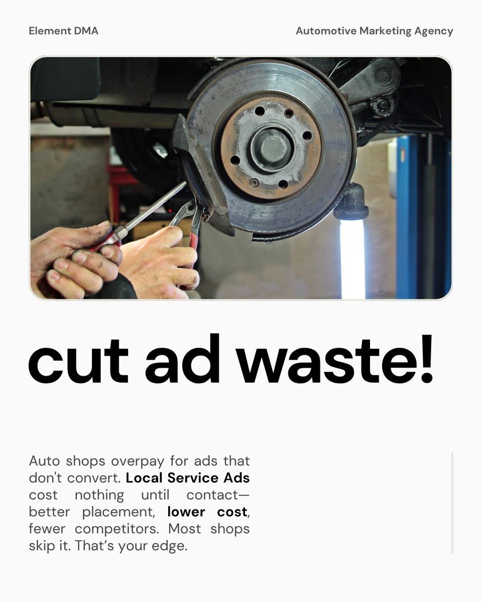 ElementDMA's tweet image. Local Service Ads = pay per lead, not per click
You appear above regular Google Ads with «Google Guaranteed» badge
Most shops skip verification, less competition for YOU.
We recommend all shops do this to see 40-60% lower cost-per-lead
Better placement, better economics