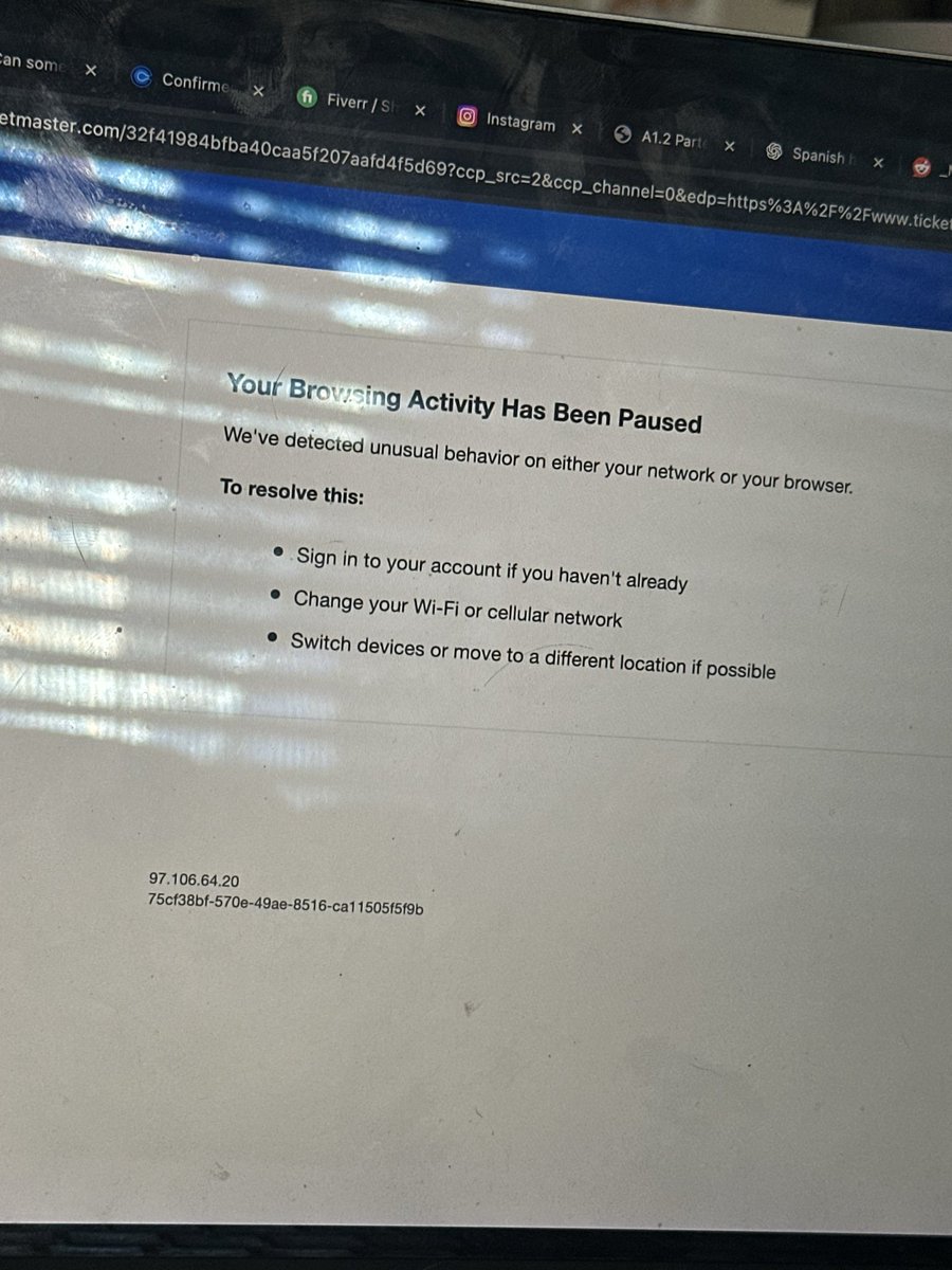 tried all morning to get billie eilish tickets, finally had them in my cart and was in the middle of checking out, then this happens. was my $500 not good enough for you? 😭<a href="/Ticketmaster/">Ticketmaster</a>