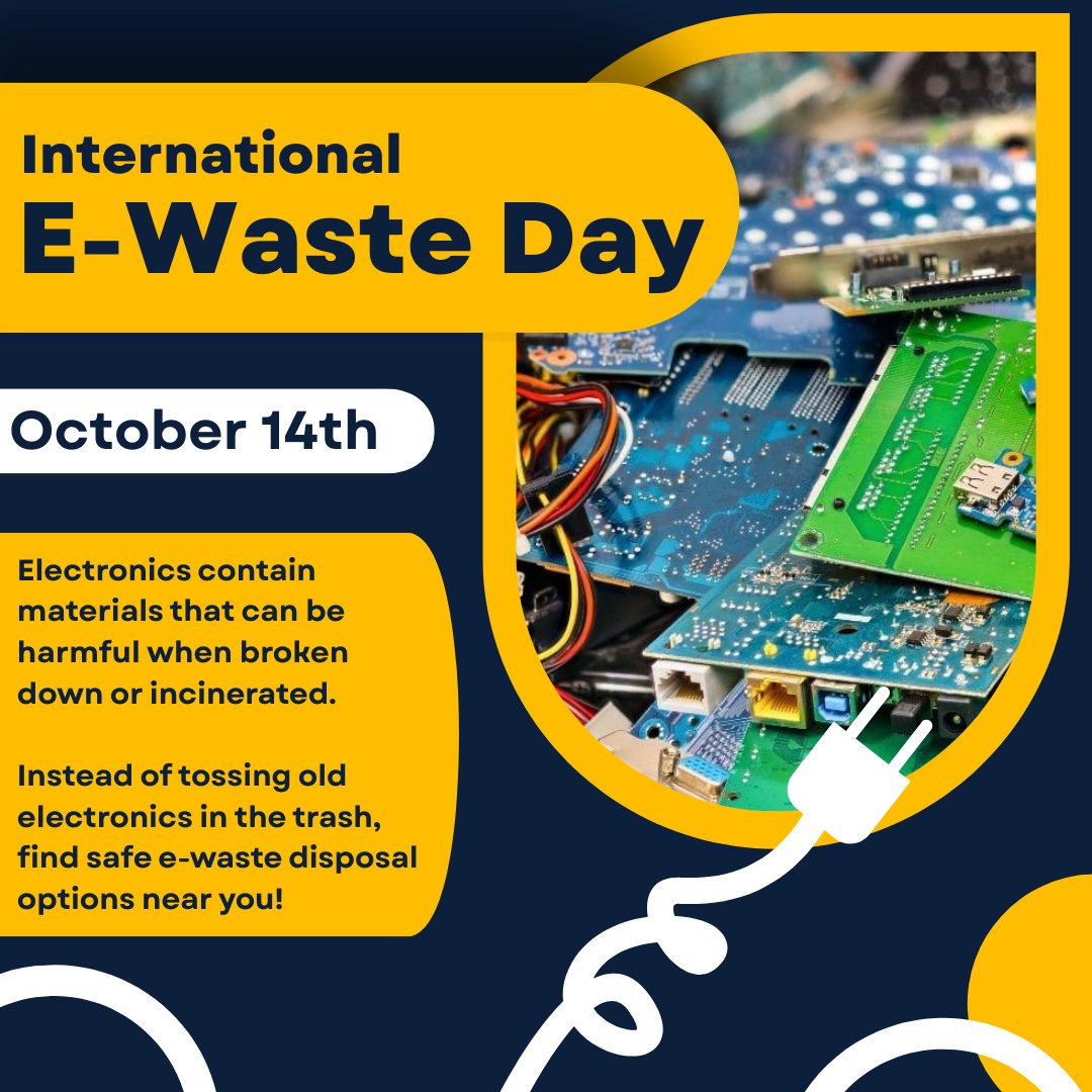 BrowardEnv's tweet image. Happy #International #EWasteDay! #Protect our planet by disposing of #electronics responsibly! 
E-waste includes items like old phones, laptops, &amp;amp; TVs, which contain materials that can be harmful to our planet. Visit ow.ly/YXxF50X4r1u for #solutions provided by Broward🌱💚!