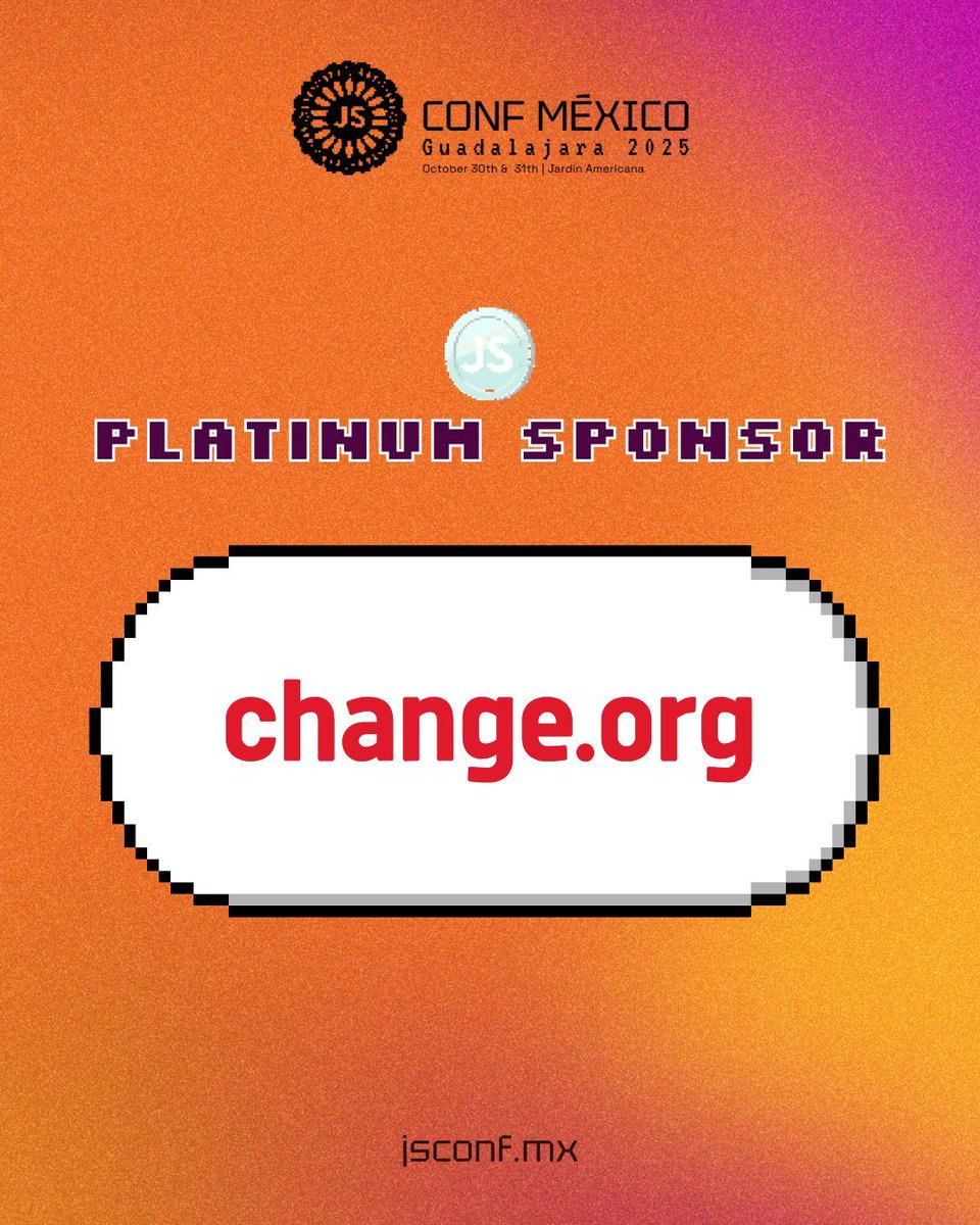 jsconfmx's tweet image. 🎉¡Enormes gracias a @Change_mx que se une como patrocinador Platinum a #JSConfMX 2025!🎉
Gracias por hacer posible de este evento y fortalecer a la comunidad con conocimiento.
👉🏻 ¡Únete a nosotros! jsconf.mx
#frontend #developers #javascript #comunidad #JSConf
