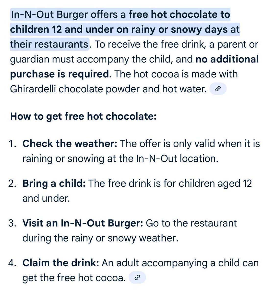 brittneys_deals's tweet photo. βπ« DID YOU KNOW?! π
You can get a FREE Hot Chocolate at In-N-Out Burger just for bringing a kid with you! π
Yup β any child gets one, no purchase needed! π₯
#BritDealz #FreebieAlert #FreeHotChocolate https://t.co/4UgzGieSmN