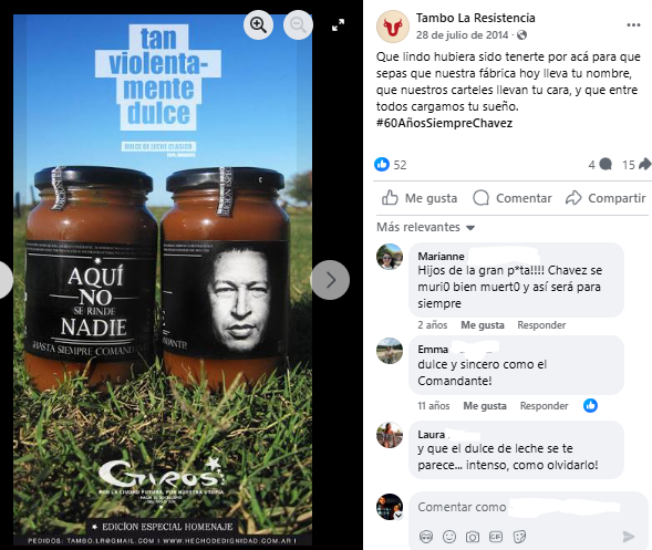 proyectosandia's tweet photo. @carentepp @juanmonteverde *el folleto es de 2015, no 2013. En esta época ya estaban vendiendo Dulce de Leche con el nombre "Tan violentamente dulce" y una edición especial con (literalmente) la cara de Hugo Chavez https://t.co/tsW586hkBm