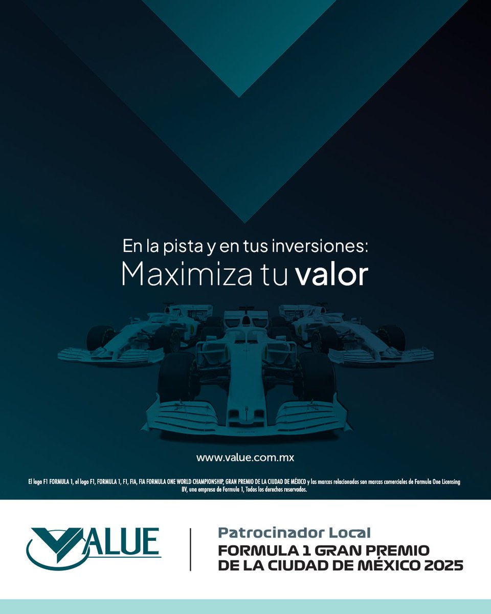 ValueGF's tweet image. En la pista y en tus inversiones, el desempeño lo es todo.
Formando parte de la FORMULA 1 GRAN PREMIO DE LA CIUDAD DE MÉXICO 2025 Presentado por Heineken™️, seguimos impulsando el valor que nos mueve.
Maximiza tu valor
value.com.mx
#F1 #MéxicoGP #Value #MaximizaTuValor