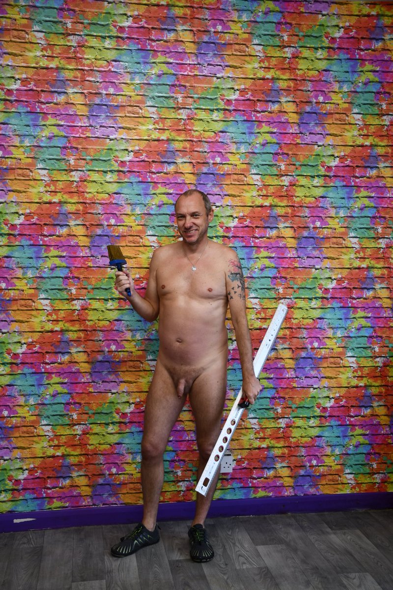 Barewithusuk's tweet photo. Naked decorating at our studio this week. Team work at its best 👌 our feature wall has been given a whole new lease of life. Look at those colours!

#barewithus #onlyfans #naturistcouple #nudedecorating #nudeliving #naturism #nudenotrude #nudediy https://t.co/97O8lSdUbm