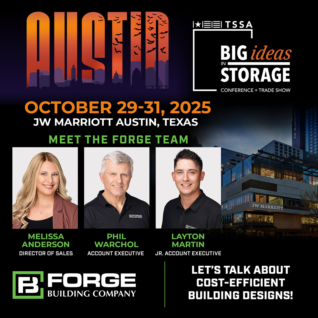 ForgeBuildingC1's tweet image. If you're heading to the TSSA BIG IDEAS IN STORAGE Conference and tradeshow later this month, please be sure to drop us a note. We would love to meet with you to discuss development timing in today's market and what you can expect in 2026.  #forgeahead #steelbuildingexperts