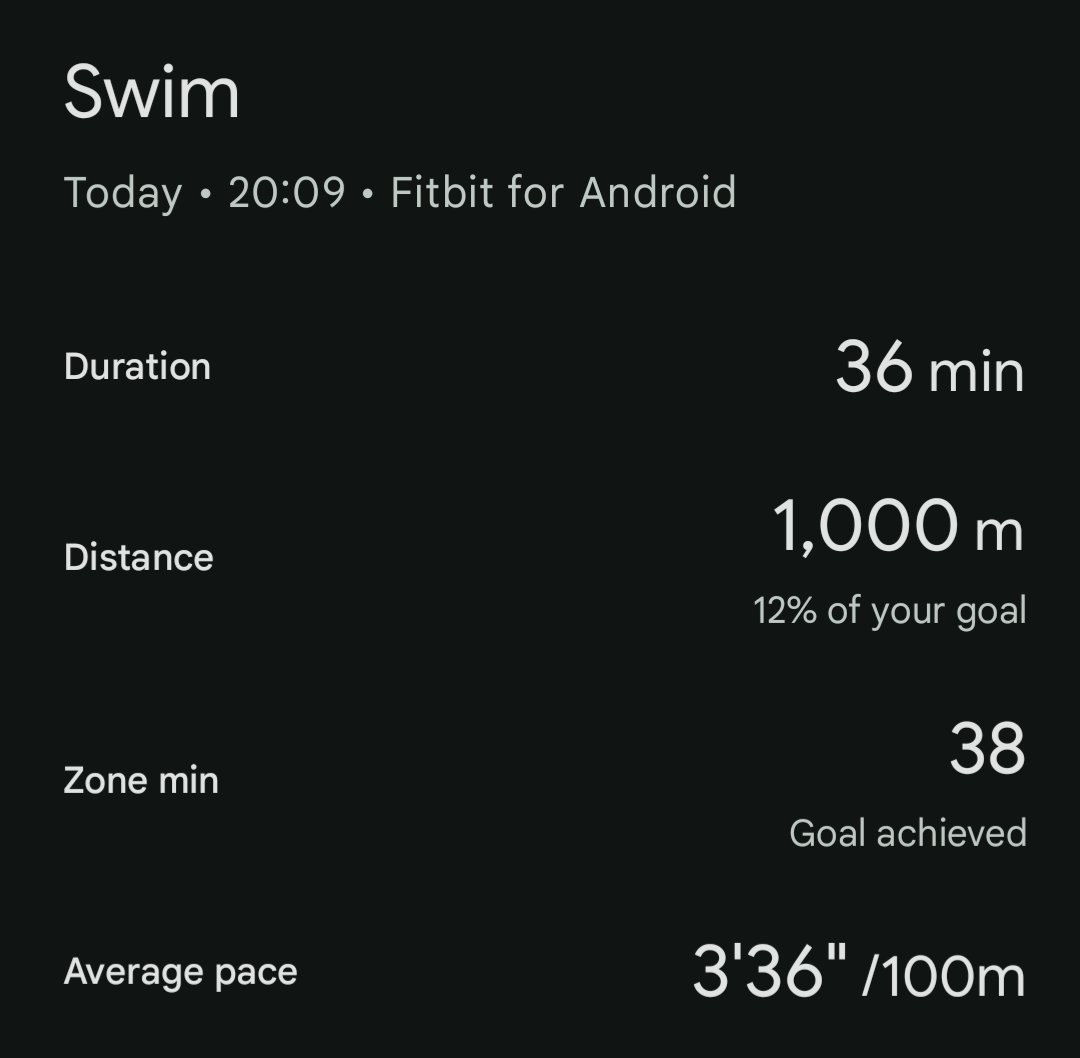 A swim plus locktober exercises completed.