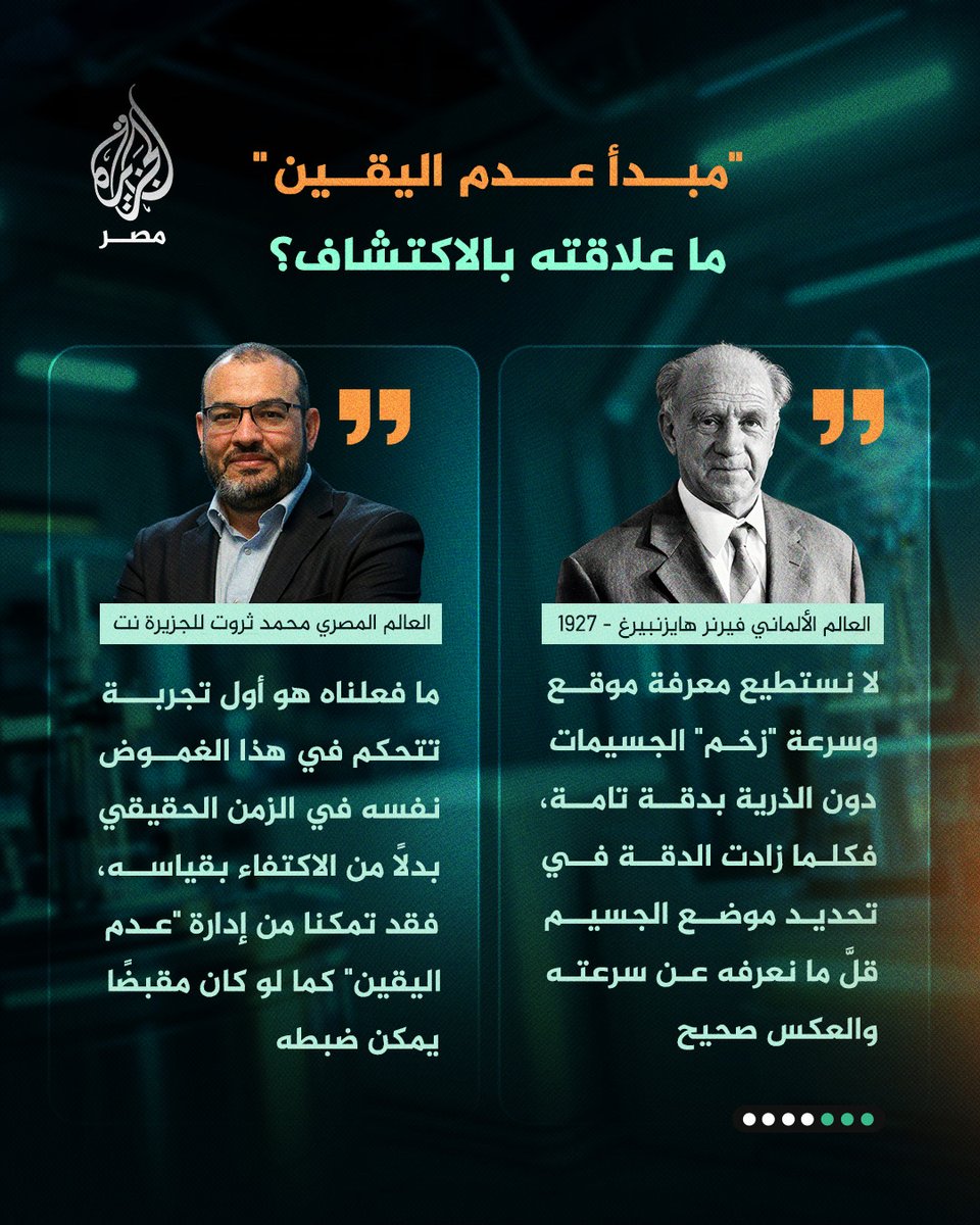 3️⃣ الاكتشاف الجديد بحسب العالم المصري محمد ثروت حسن يتيح لهم التحكم في "عدم اليقين" لأول مرة منذ اكتشاف العالم الألماني هايزنبيرغ للمبدأ قبل نحو قرن ⚛️⬇️