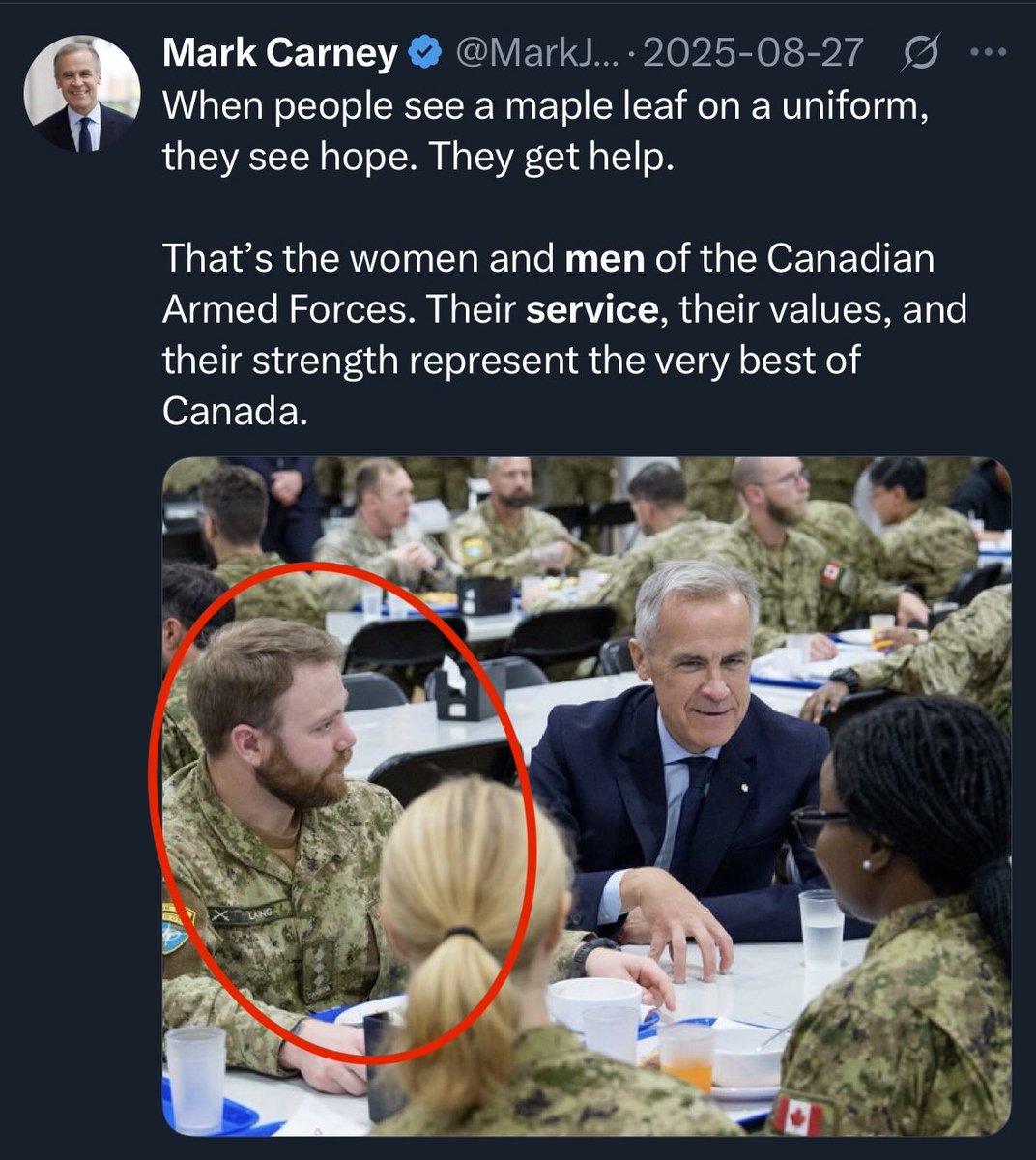 Unable to find another empty lot in Nepean, a large tent for rent, &amp; 100 surplus uniforms for day-actors, Carney discovers it’s cheaper to just reuse old pics instead.

“This way, we won’t get caught sneaking out of the tent afterwards. IT’S BULLETPROOF!”
😉
