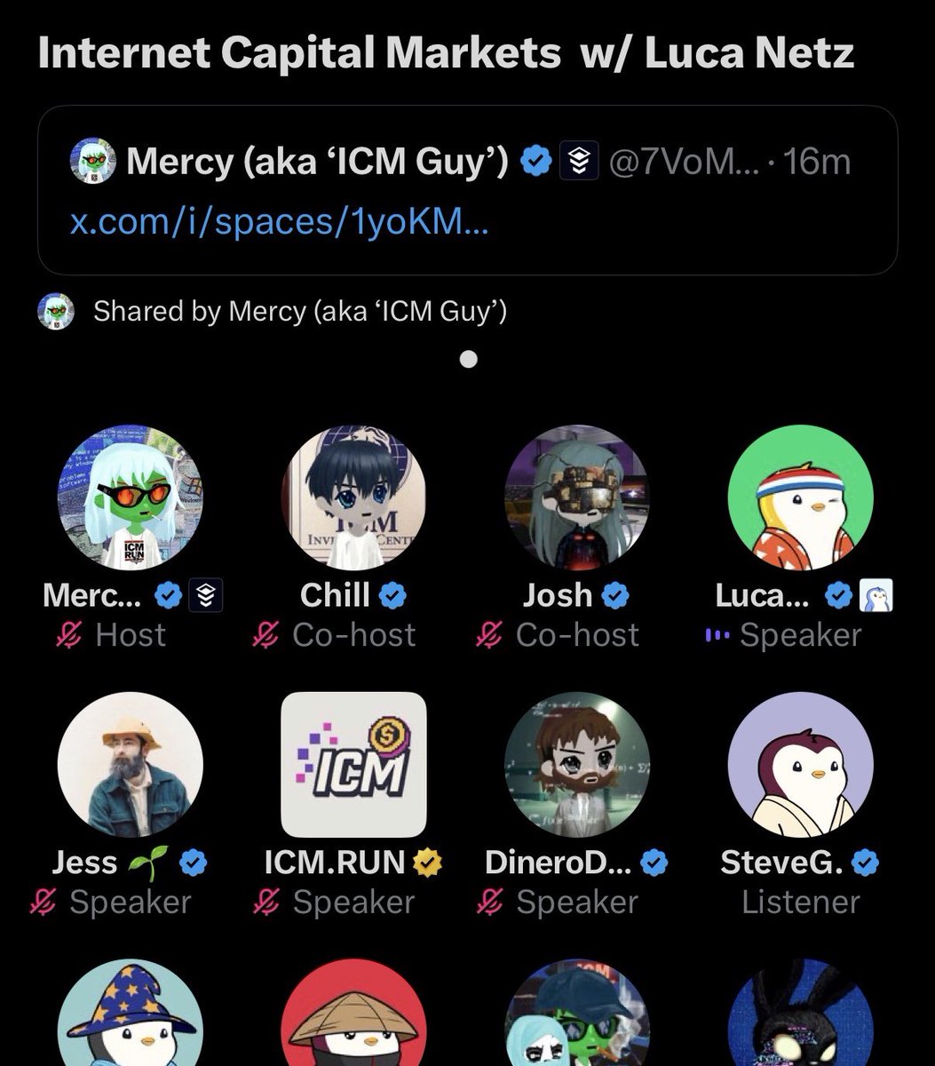 Don’t look now, but <a href="/LucaNetz/">Luca Netz 🐧✳️</a> is back on Spaces for the first time in a while.

For those paying attention, you already know this is a sign of what’s coming…

TLDR: Peng szn approaches 🐧