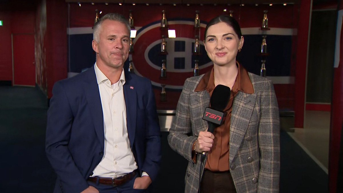 TSNHockey's tweet photo. Ahead of the Canadiens' home opener tonight, head coach Martin St. Louis chats with @KenzieTSN about what goes through his mind during the pre-game ceremony, the positives he's seen from his club so far, and the identity he'd like his team to have: https://t.co/Txv0DALQ1t https://t.co/akuBgOEgLC