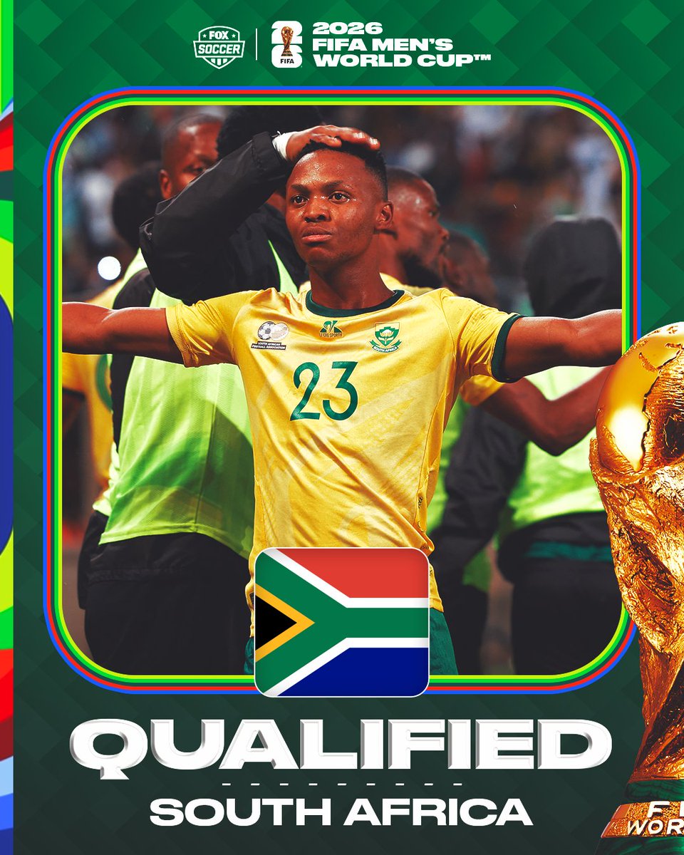 We are so BACK!!✈️✈️

WELL DONE BAFANA BAFANA 🇿🇦🔥🔥🔥🙆🏾‍♂️

What a relief!
#FIFAWCQ2026