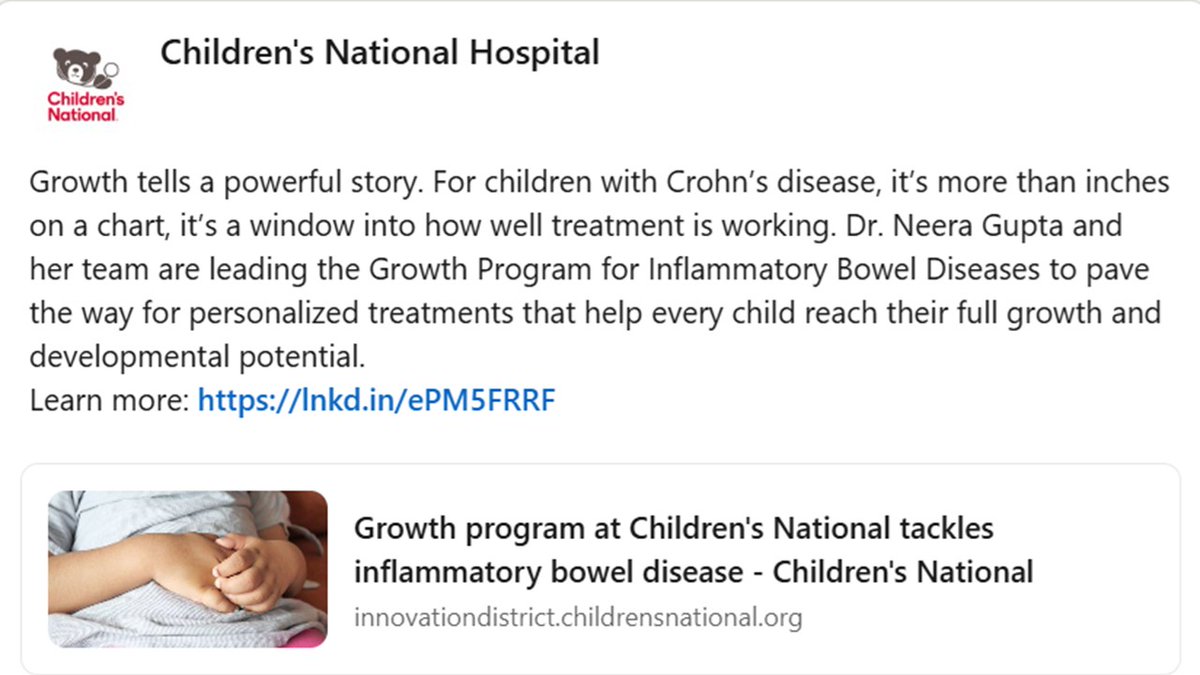 NeeraGuptaMD's tweet photo. Check out @ChildrensNatl Growth Program for #IBD‼️
https://t.co/Pa9h64QeY9
#GrowthStudy #SexInScience #SexDifferences #WashingtonDC https://t.co/tkMW4VW9yK