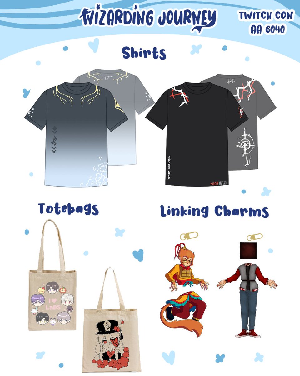 wizardjourney's tweet photo. My twitch con catalog 
I made so many new products, not sure how I am going to fit it all, especially the stickers.
The biggest edition to my booth being sylus and zayne shirts and lads totebag. 
#twitchconsandiego #twitchcon2025 #twitchconartistalley #tcsd2025 https://t.co/BN7rtm5xEs