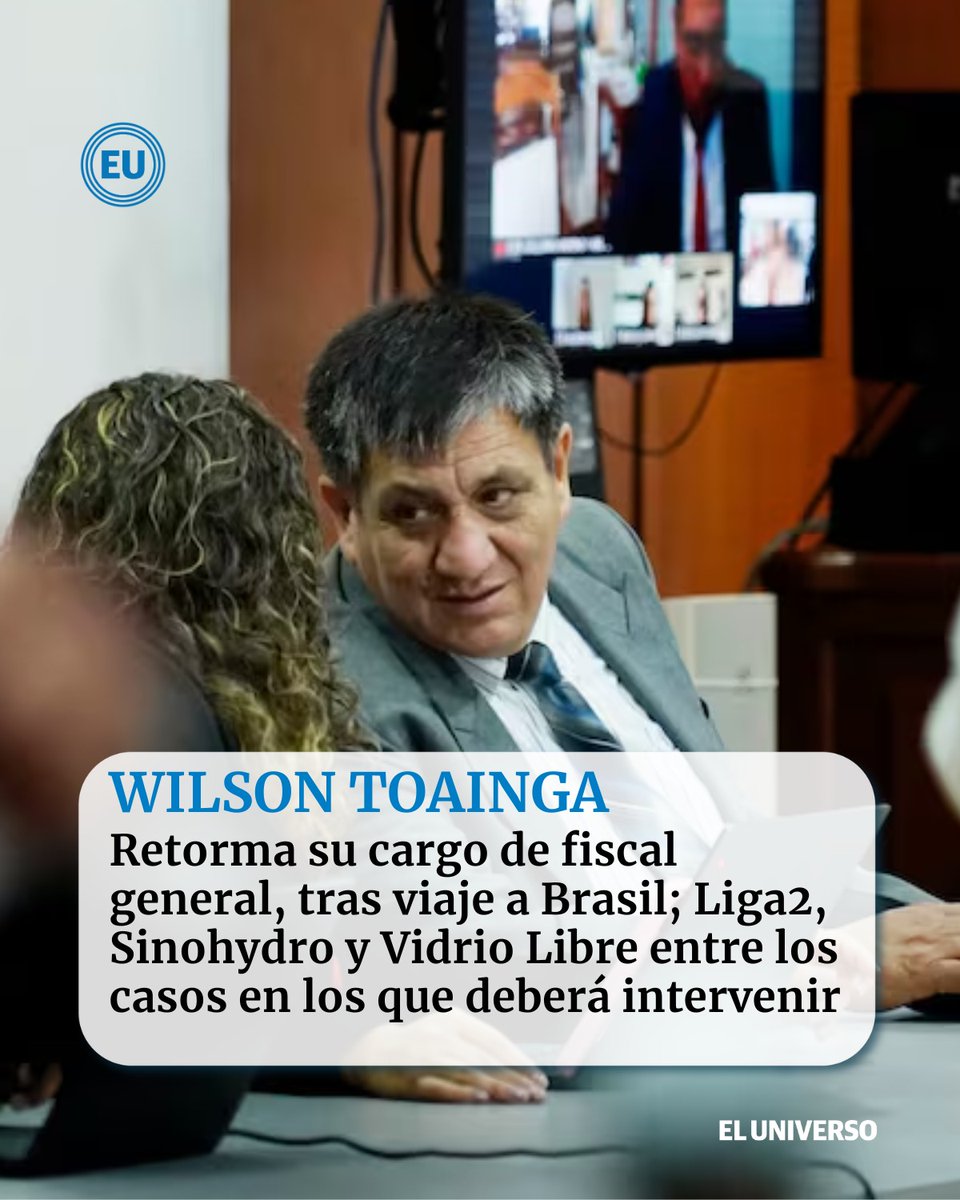 eluniversocom's tweet photo. #WilsonToainga retorma su cargo de fiscal general, tras viaje a Brasil; Liga2, Sinohydro y Vidrio Libre entre los casos en los que deberá intervenir https://t.co/YBFLNkzZqp https://t.co/ig3S19ZJDS