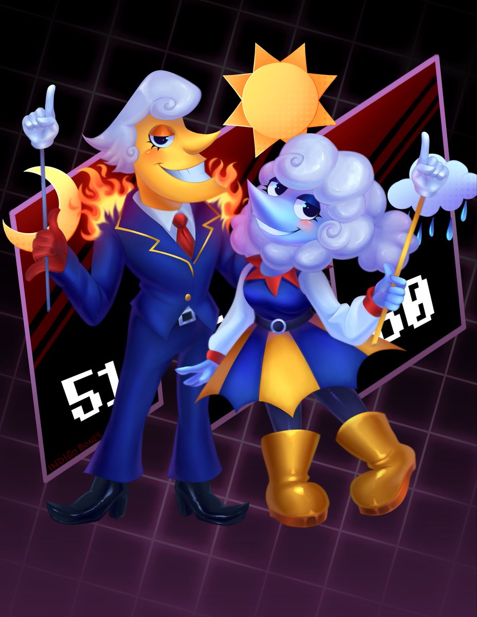 indigoxbones's tweet photo. The weather always sticks together! 🌙☀️🌧️

I couldn’t choose a background for this one. *shrugs*

#deltarune #deltarunefanart #deltarunechapter3 #laninoandelnina https://t.co/OXgUkYRbrO