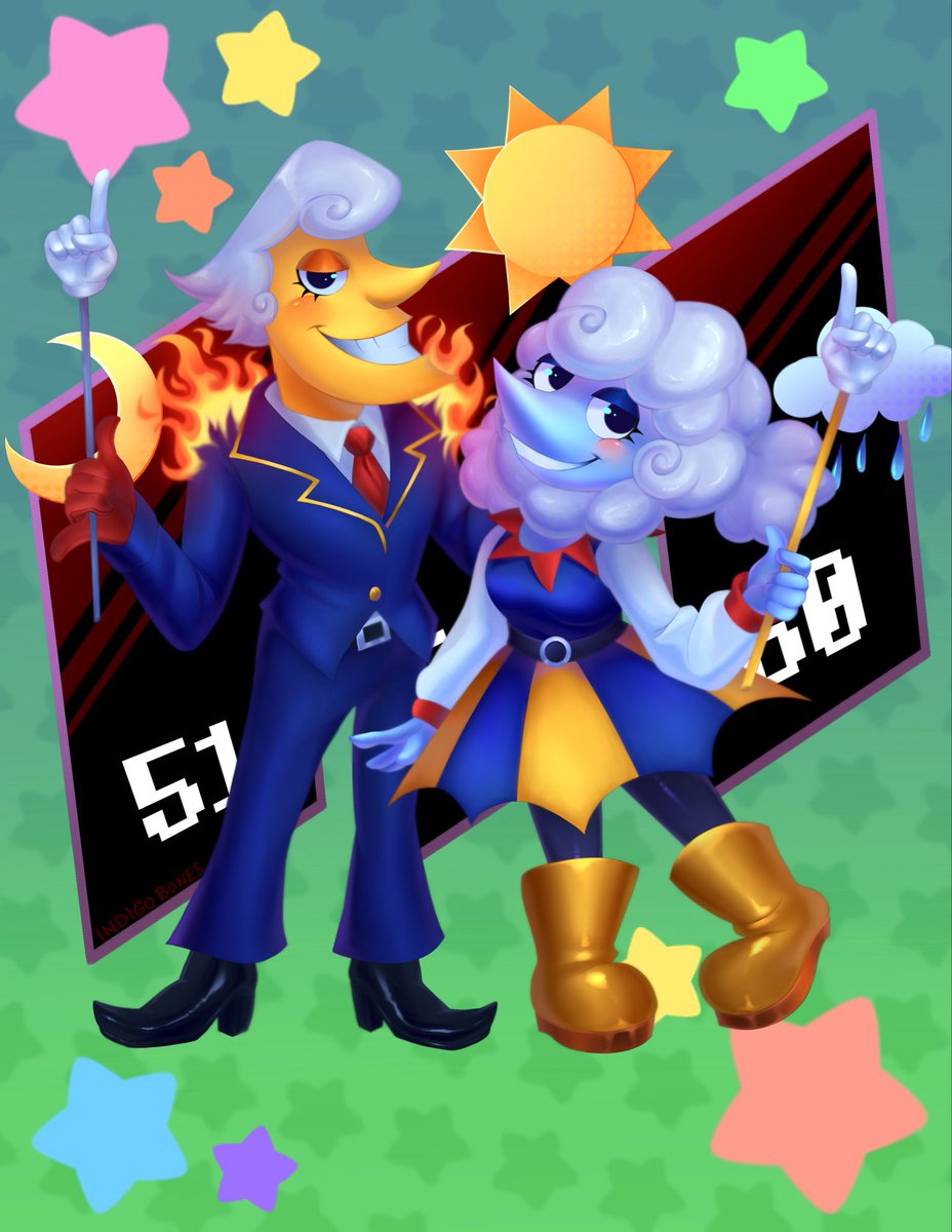 indigoxbones's tweet photo. The weather always sticks together! 🌙☀️🌧️

I couldn’t choose a background for this one. *shrugs*

#deltarune #deltarunefanart #deltarunechapter3 #laninoandelnina https://t.co/OXgUkYRbrO