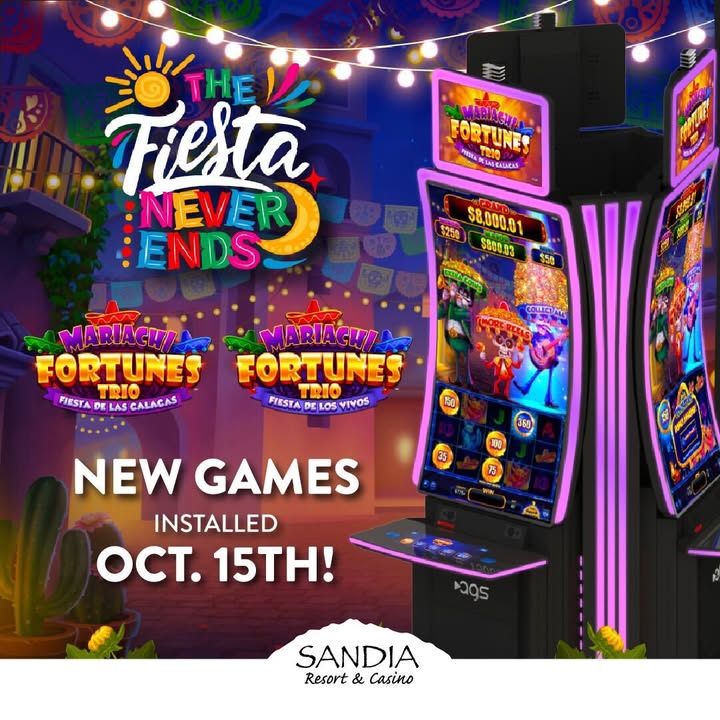 🎉🎉 TOMORROW 🎉🎉

Join the fiesta at Sandia Resort &amp; Casino!

Don't miss the debut of our NEW Mariachi Fortunes Trio slots! Be one of the first to play! 🎰