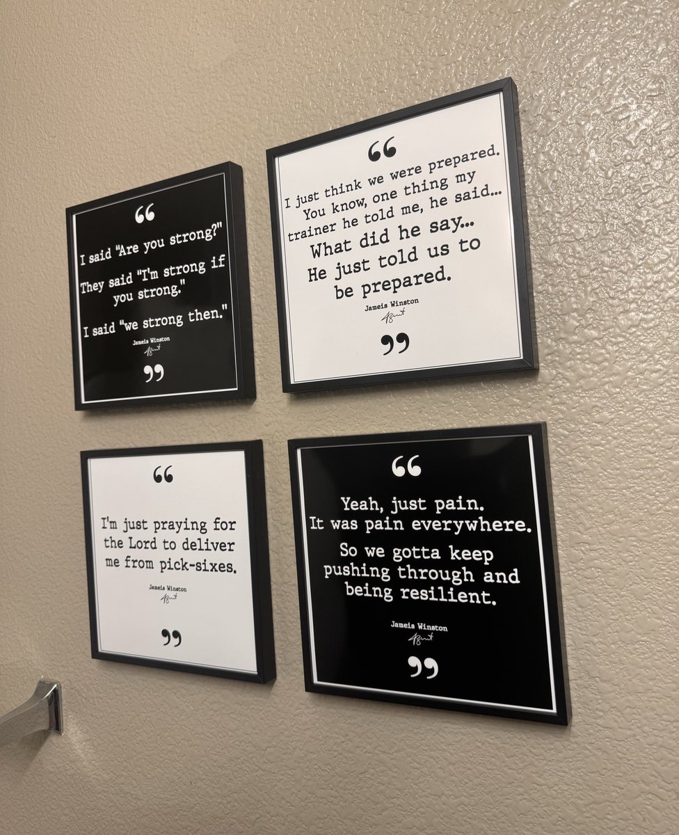 SuperBookUnit's tweet image. No better way to decorate a new bathroom than with Jameis Winston quotes