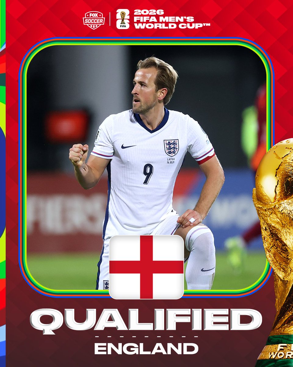 ENGLAND IS HEADED TO THE 2026 FIFA WORLD CUP 🏴󠁧󠁢󠁥󠁮󠁧󠁿

The Three Lions defeat Latvia to secure a spot in next year’s tournament 🦁