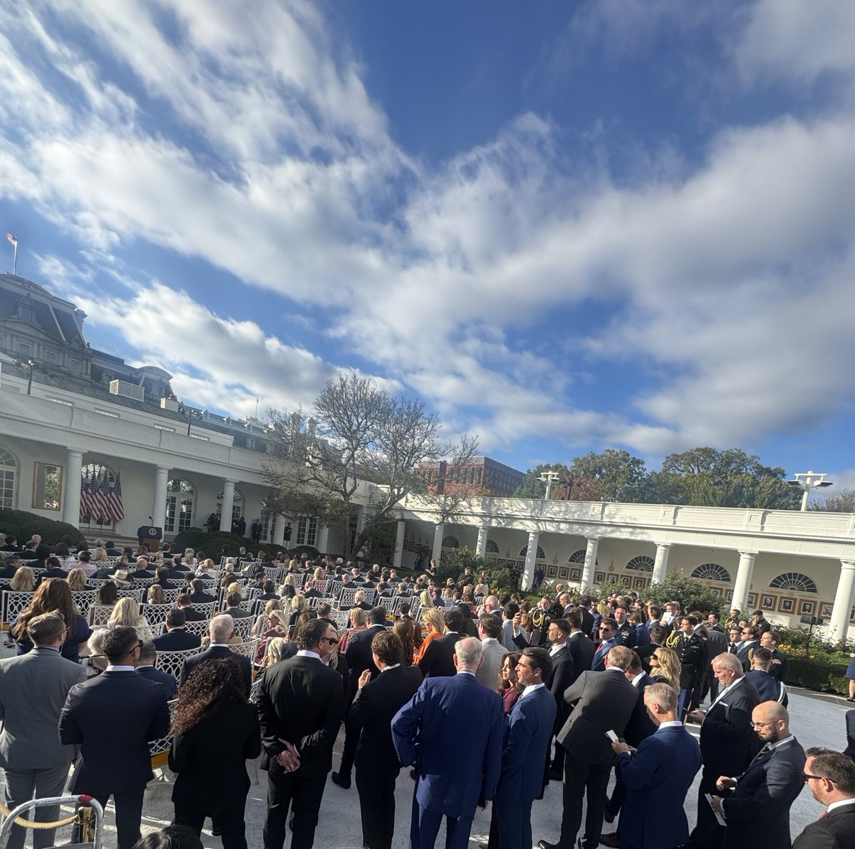 PhilipWegmann's tweet image. The Rose Garden is packed for the posthumous presentation of the Presidential Medal of Freedom to Charlie Kirk.